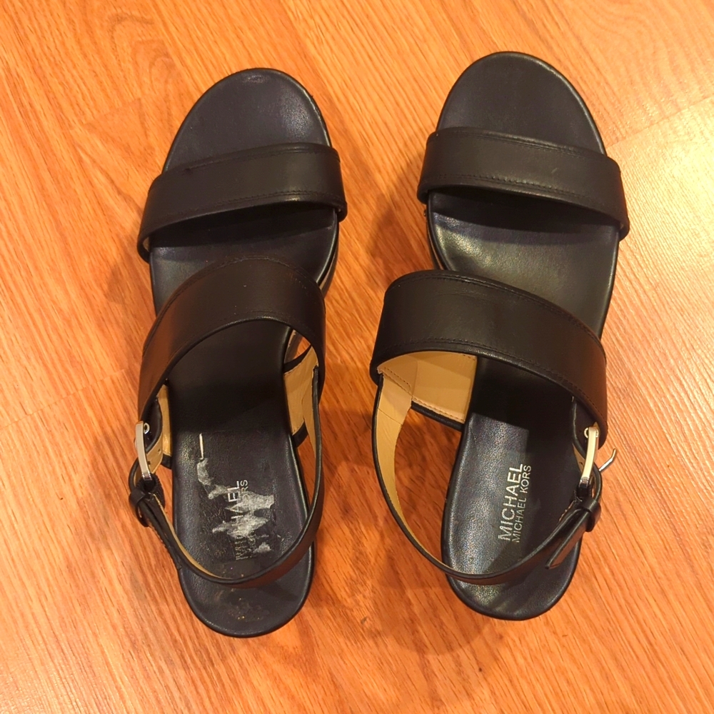 Michael Kors wedge sandals, black, women's 9